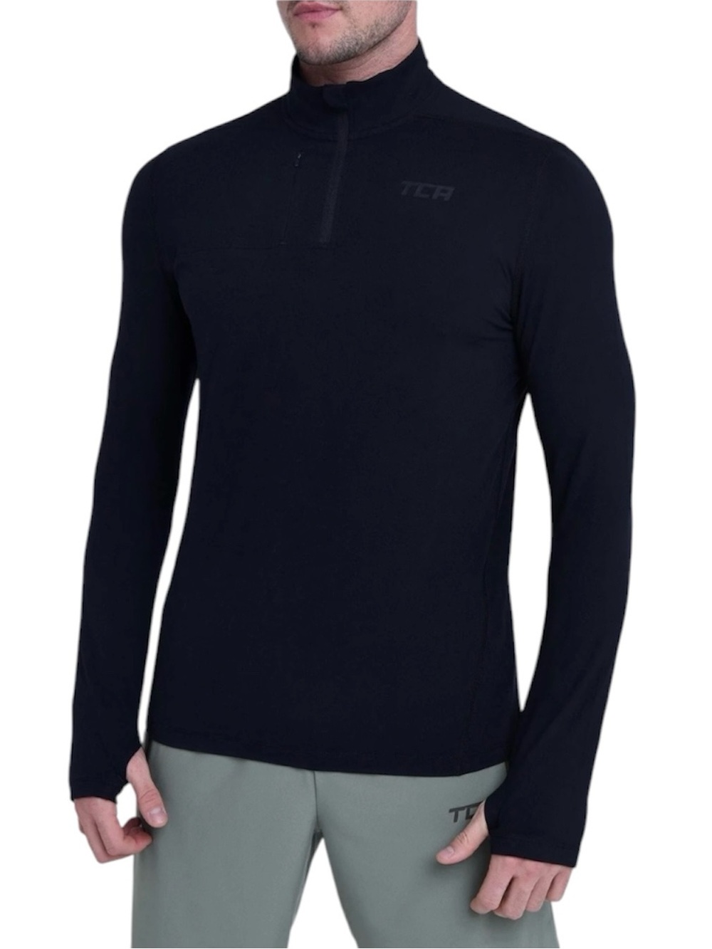 TCA Mens Fusion Running Shirt Size S Long Sleeve 1/4 Zip Black Stealth NWT